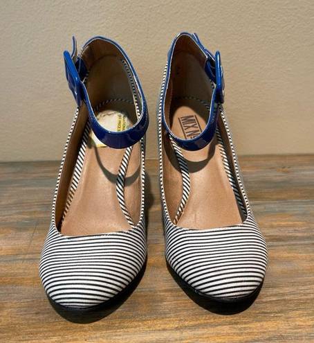 mix no. 6  Striped Wedge Heels Blue White Party Ankle Straps Womens 7