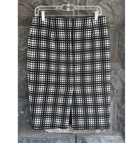 Dalia Collection  Black White Caged Print Tweed Wool Blend Pencil Skirt Size 4 Sm