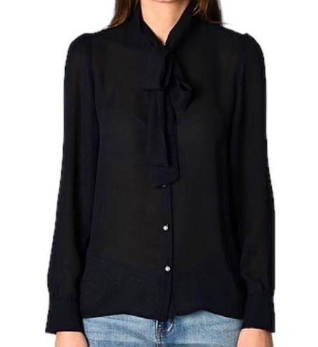 Molly Bracken Lili Sidonio  Button Down Tie Neck Blouse Black