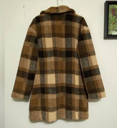 American Eagle  Outfitters Plaid Teddy Full Coat Oversize Brown Tan Lined Size L