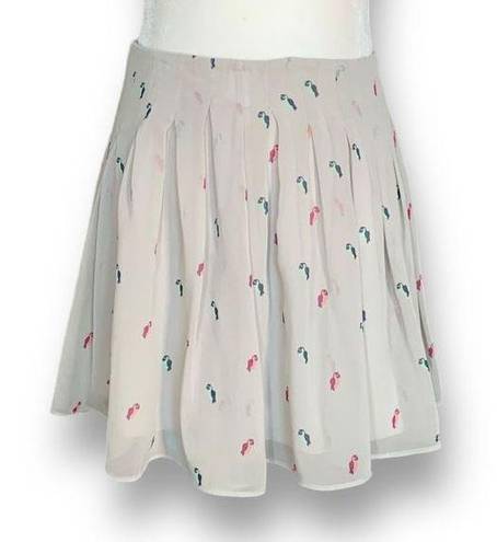 BCBGeneration  Skirt Grey Box Pleated Moonstone Combo Parrot Animal Print Mini