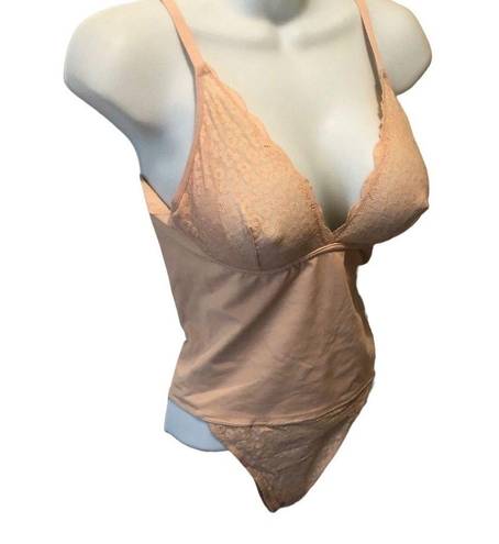 One Piece Sofia Intimates Lacy Shaper Sz. L Nude Thong  Stretch Med Compression