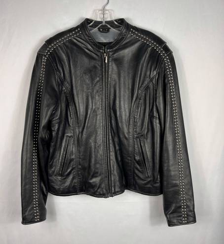 Harley Davidson Black Soft Leather Zip Front Studded Angel Wing Logo Jacket