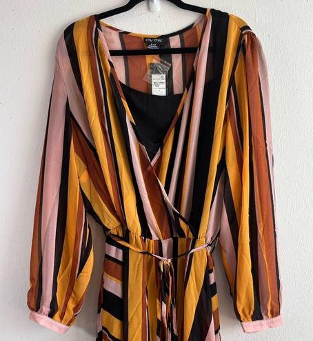 City Chic  Dress Gold Stripe Multicolored Maxi Sz 22W NWT V Neck Asymmetrical Hem