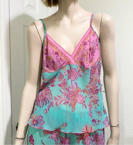 Natori JOSIE  B92612 Pink/Blue Floral Paisley Sheer Cami 2-pc Pajama Set Size L