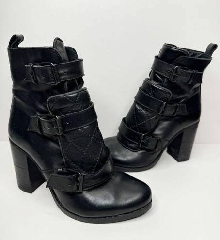 ALLSAINTS  Boots Womens Size 6US 37EUR Leather Quilted Black Heeled Booties