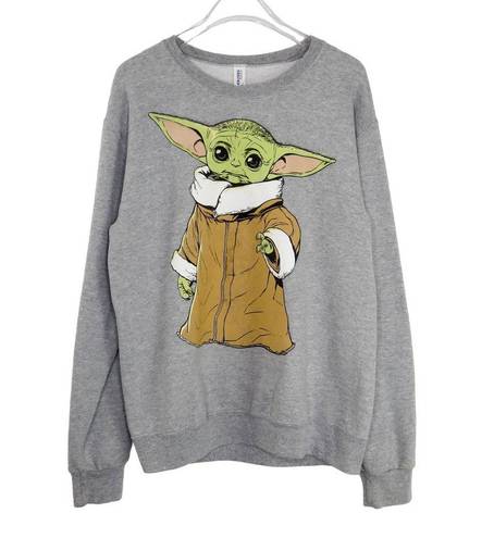 Star Wars  Baby Yoda Mandalorian Gray Crewneck Sweatshirt Small Unisex