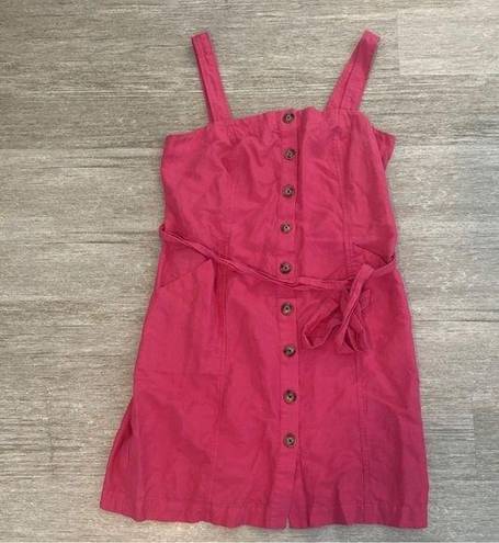 Loft Women’s  Button Down Pink Tank Linen Dress W/ Tie Size 10