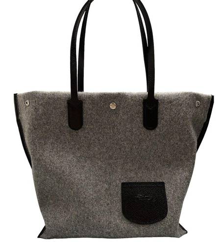 Longchamp Roseau Essential Large Gray Wool Open Tote Bag Shopper New $430