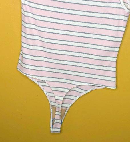 American Apparel  Pink Gray Striped Off Shoulder Bodysuit New L