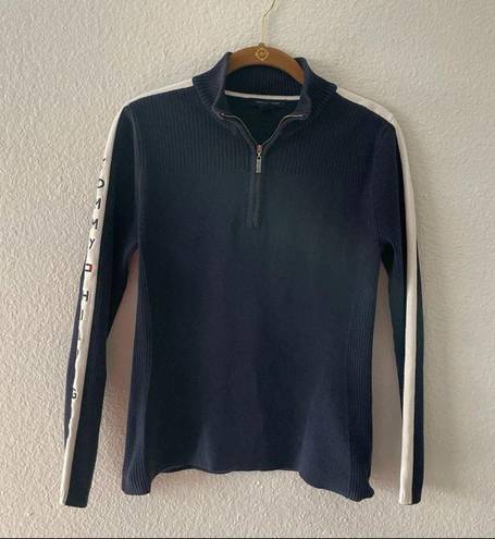 Tommy Hilfiger  LOGO Quarter Zip Sweater Navy White Size Medium Y2K