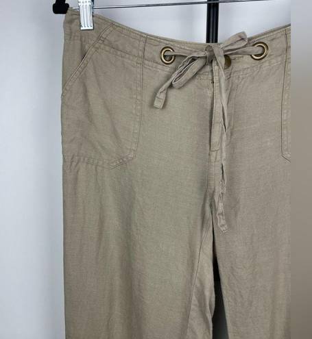 Cynthia Rowley Tan 100% Linen Wide Leg Back Pocket Flap Casual Roll Up Pants