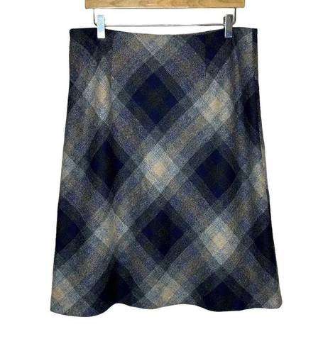 Brooks Brothers  Wool Plaid Diamond Print Below Knee Length Full Skirt Size 14