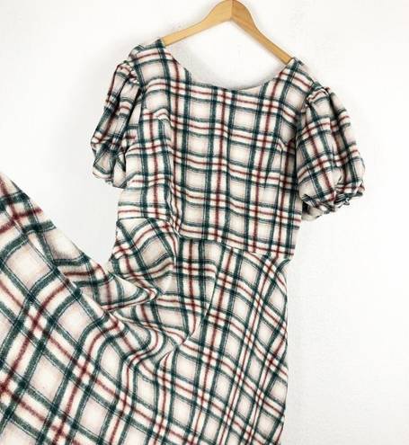 Krass&co Ivy City  Molly Plaid Flare Dress 1X Puff Sleeves Knee Length Plus Size