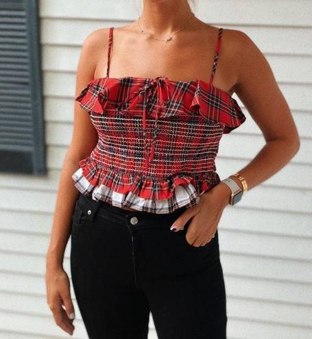 English Factory Plaid Ruffle Top