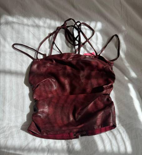 Edikted Haze Strappy Faux Leather Top in Red