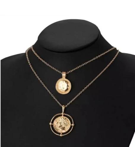 Anthropologie 14K Gold Athena Greek Goddess Double Layer Adjustable Necklace