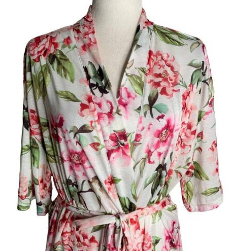 Show Me Your Mumu  Short Brie Robe One Size White Floral Tie Belt Short Sleeve