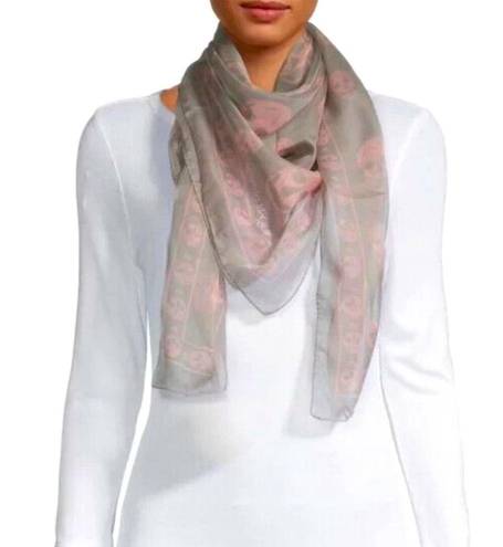 Alexander McQueen Rare sold out  Muted Skull Silk Chiffon Scarf Gray/Pink