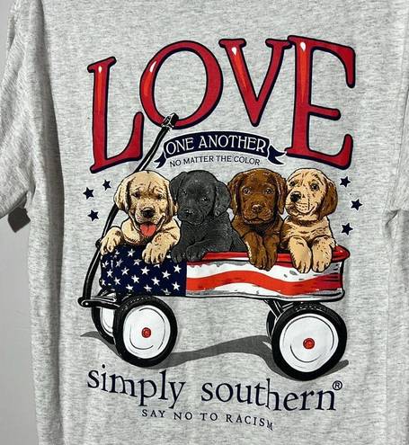 Simply Southern SS  Love One Another Puppy Dog Graphic Gray T Shirt Women's M