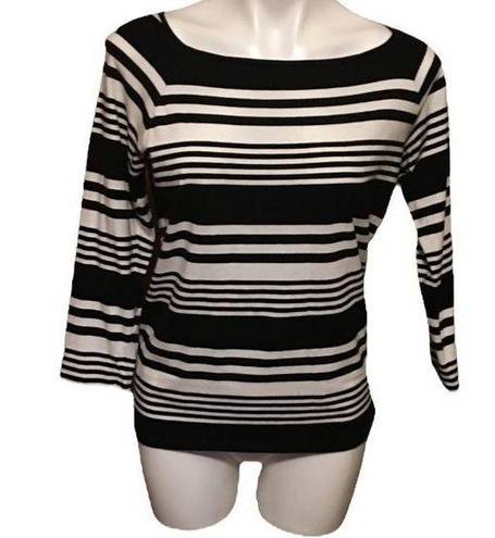 CHAPS  Women's Top Boat Neck Striped White Black‎ Large