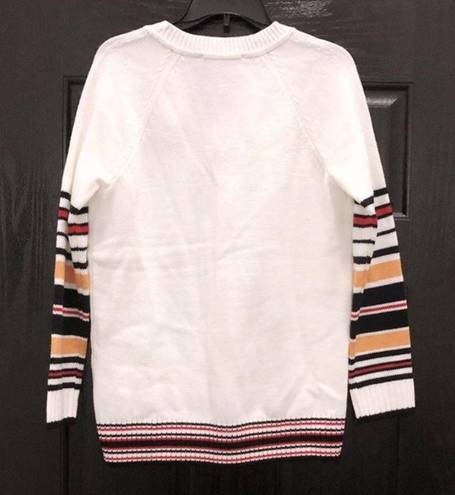 Tommy Hilfiger  Sweater Ivory V-Neck Varsity Cable Knit Pullover Size L MSRP $79