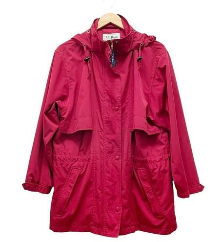 L.L.Bean  Hooded Raincoat Red Lightweight Spring Coat Jacket Size LP Large Petite