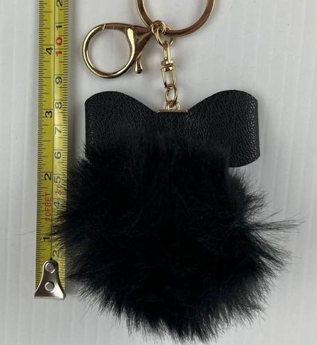 Poof Black Soft Pom Pom With Rhinestones Bow Keychain 