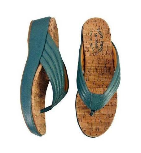 Kork-Ease  Madison Wedge Flip Flop Sandal Womens Size 10 Blue Leather