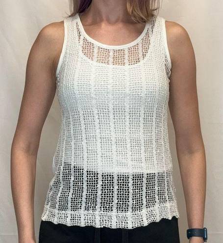 Tea N Rose  Women's Hot Mama Tank Top S SM Small Ivory Cream Sheer Hi Low Crochet