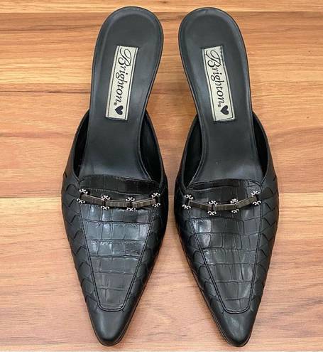 Brighton Vintage  “Pamela” Black Leather Pointy Heeled Mules Size 6M