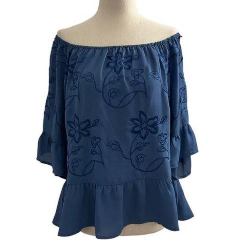 Candie's  Women’s Size  XL Off The Shoulders Embroidered  Blue Blouse