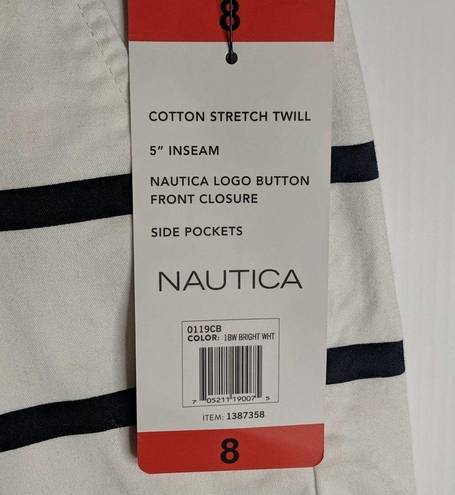 Nautica  Cotton Stretch Twill Shorts White with  Blue Stripes Women's Size 8 NWT