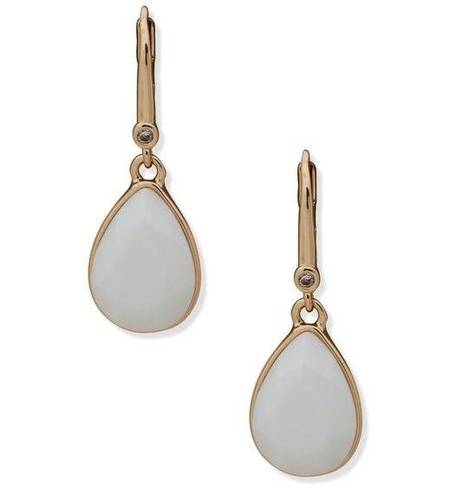 DKNY  Pave & Tear-Shape Stone Drop Earrings in Gold/White MSRP $32 NWT