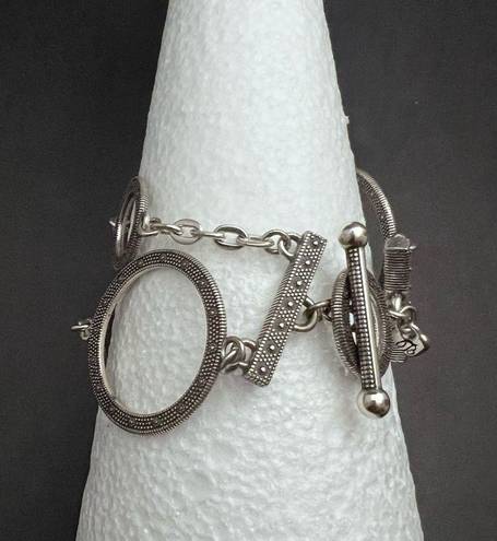 Brighton  Silver Chunky Circle Layer Multi Bracelet Toggle Statement Gift Heart