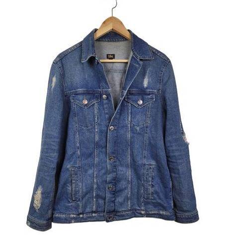 Lee  Jeans Women's Denim Med Blue Distressed Trucker Jacket 90s Y2K Sz Med