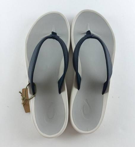 Olukai NEW  Pi’oe W 11 Beach Pool Sandals Flip Flop Slippers Trench Blue/Mst Grey