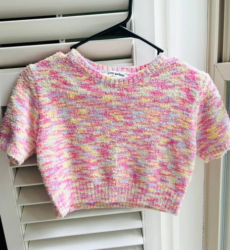 Boutique Pretty Garbage Rainbow Cropped Short Sleeve Sweater