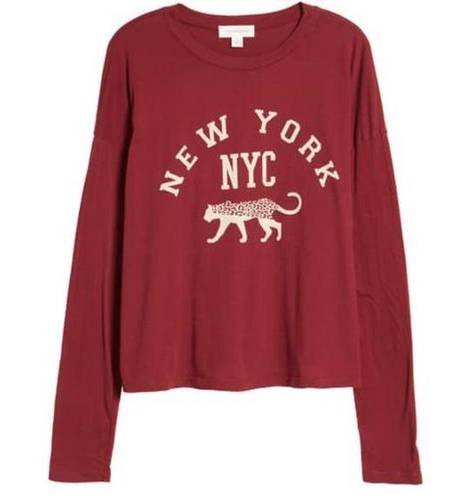 Treasure & Bond  Long Sleeve Graphic Tee In Burgundy