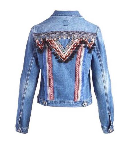 Boom Boom Jeans  boho embroidery jean jacket.