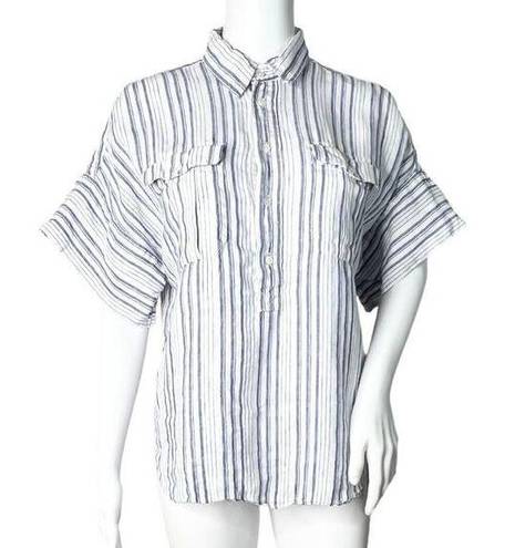 Polo  Ralph Lauren Shirt Womens Small Blue White Stripe Linen Blouse Popover Boxy