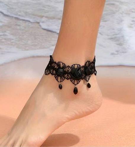 Gothic‎ Retro Style Black Flower Lace Anklet