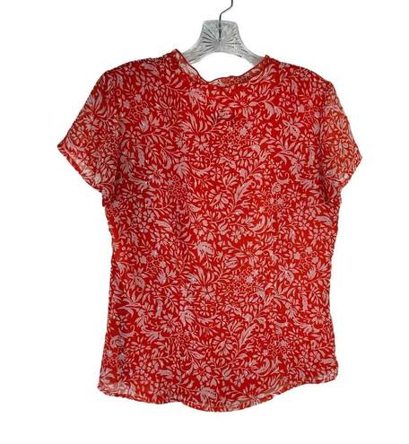 Coldwater Creek  Top Womens XS Button Up Blouse Orange Floral Lined Short Sleeve