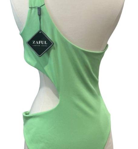 Zaful  Lime Green White One Piece Cutout Swimsuit