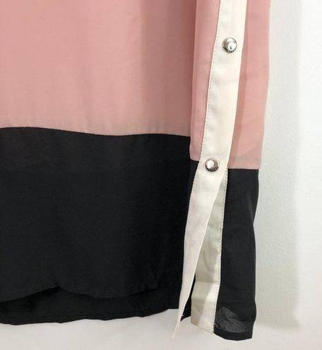 Doe & Rae New  Color Block Side Snap Dress Sleeveless V-Neck Shift Pink Black