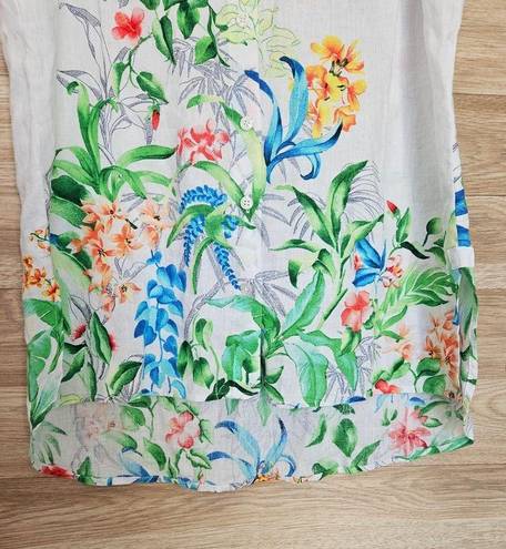 Tommy Bahama Linen Floral Print White Button Tank Women’s Small