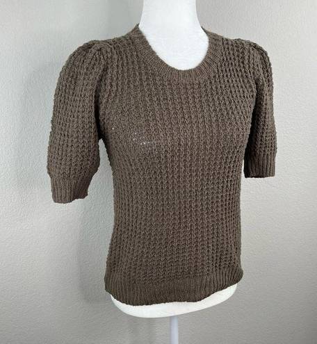 Michael Stars  Astrid Dolma Pullover Open Knit Short Sleeve Sweater Brown Small