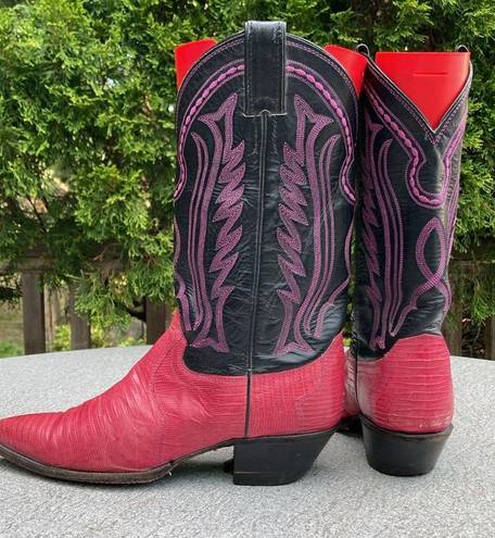 Justin Boots 8 B Vintage Justin Lizard Leather Two Tone Western Cowboy Boots