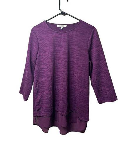 Krass&co  Ellen Tracy Purple Flowy 3/4 Sleeve Scoop Neck Ladies Blouse SZ Large