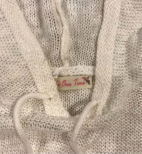 It’s Our Time  Pink and Cream Knit Sweater Hoodie with Lace Sides Size Small